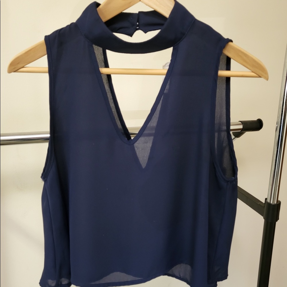 Breezy Navy Blue Top Sleeveless Blouse Small